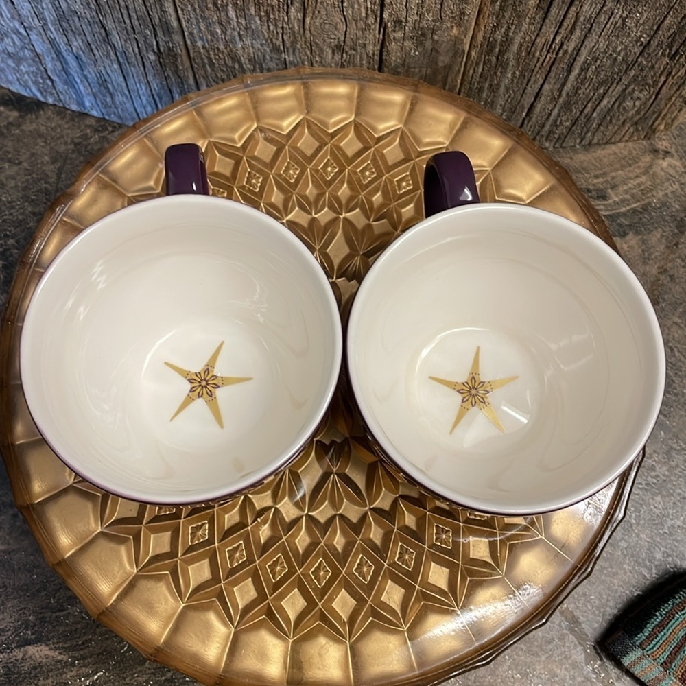 Starbucks |Holiday| 2006 | Gold & Eggplant Purple | Star| Coffee | 12 oz Cup Set - Picture 7 of 16
